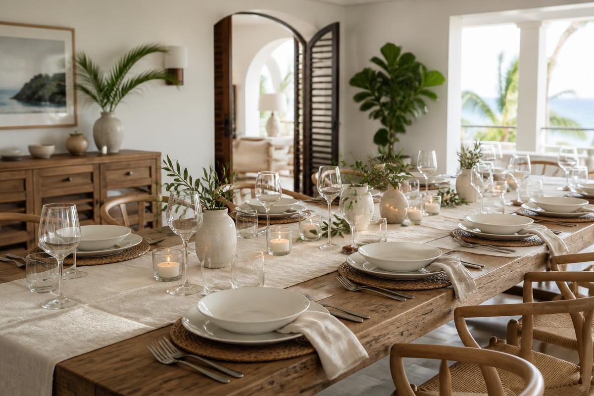 Candlelit dining table set for an intimate private dinner